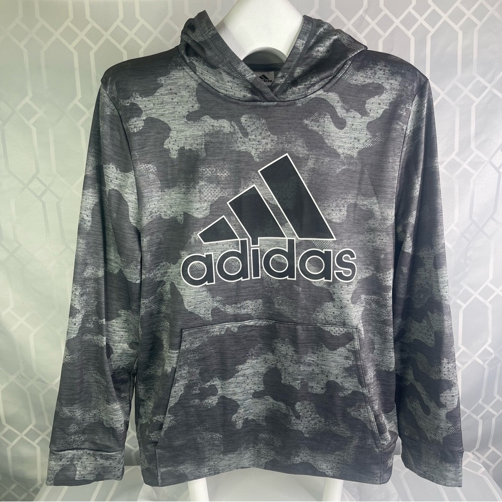 Adidas Big Boys XL 18-20 Gray Camo Hoodie Pullover Sweatshirt Like New